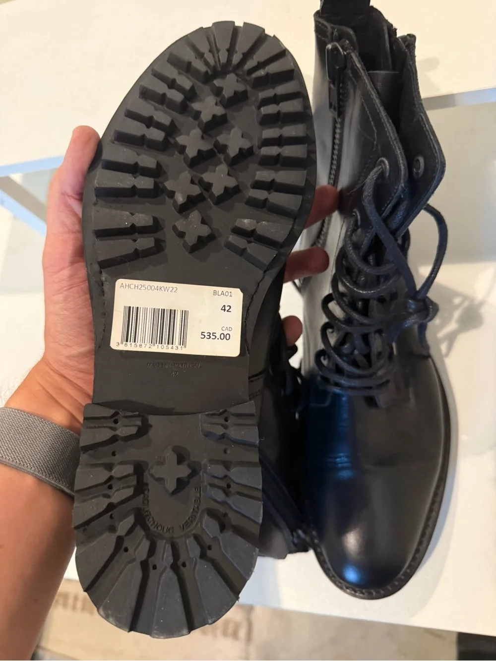 The Kooples FR 42 Black Leather Lace-Up Zip Combat Boots